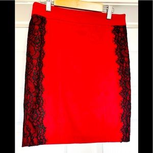 EUC 2b bebe Red Skirt w Black Lace Detailing